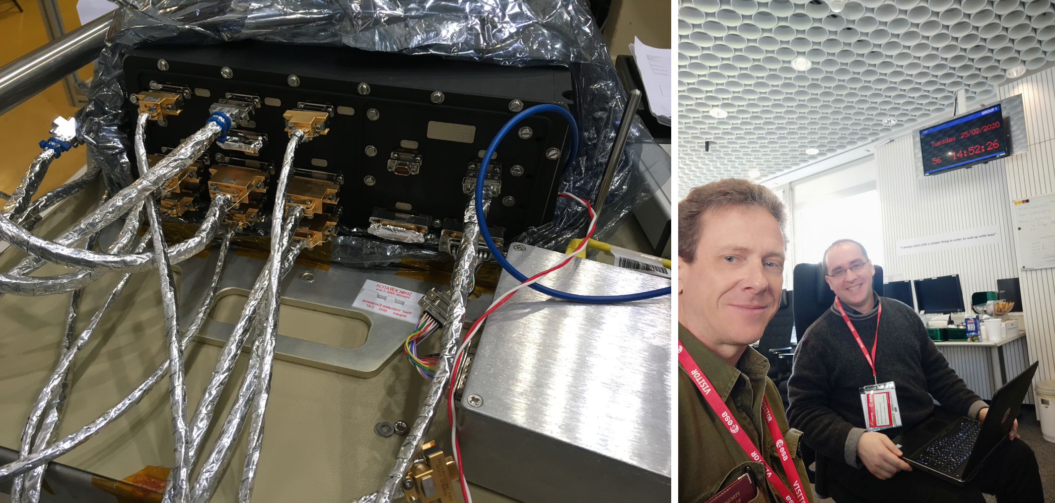The EUI Computer tested on Earth before launch (left); Koen and Phil, the heroes of the day (right) 